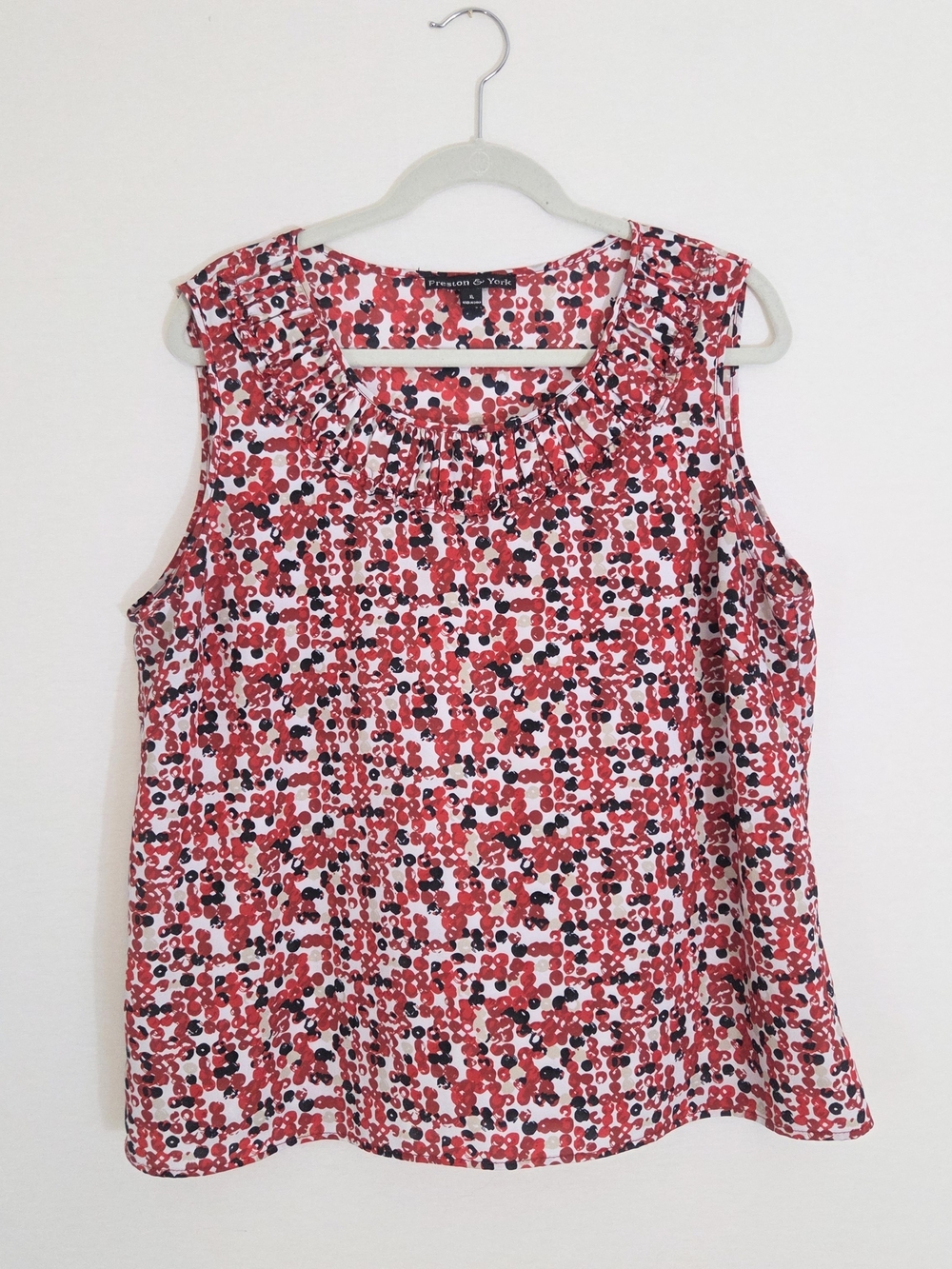 Preston & York Red and Navy Floral Dot Ruffle Neck Camisole